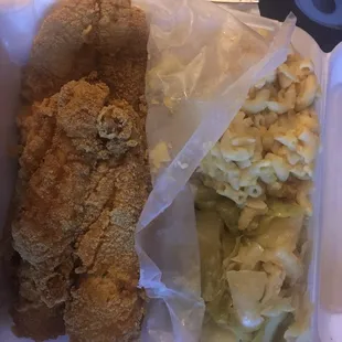 The most amazing fried whiting, Mac and cheese and cabbage ever!!!!!!