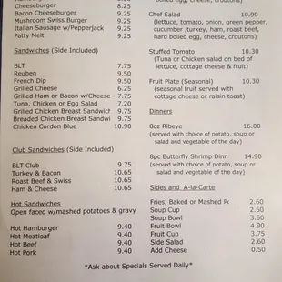 the menu of the restaurant