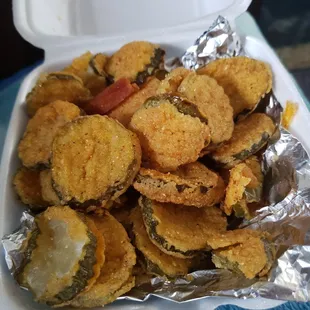 Beer battered dill pickles? I think not. Not only are they not spears or battered, they are dripping with oil, unevenly cooked&amp; yuck!