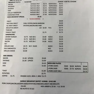 Back of Deb's Truck Stop menu