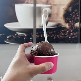 a hand holding a cup of ice cream