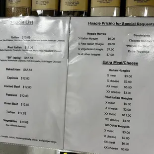 Sandwich menu