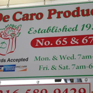 a sign for decaro produce