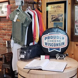 a display of shirts and other items