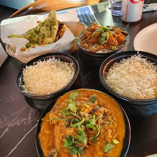 Tandoori chicken daal tadka and chicken vindaloo with bullet naan.