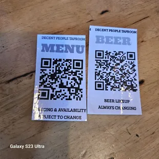 QR code menus
