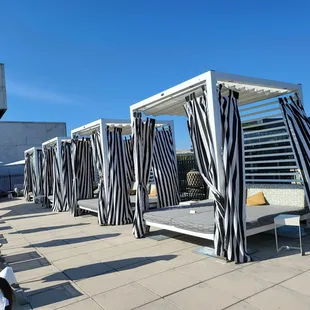 a group of people lounging on the roof of a building