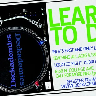 a turntable with the words learn to dj