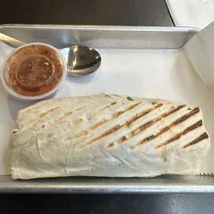 Meat breakfast burrito.