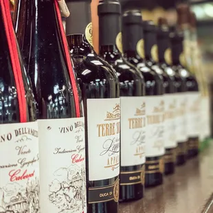a row of wine bottles