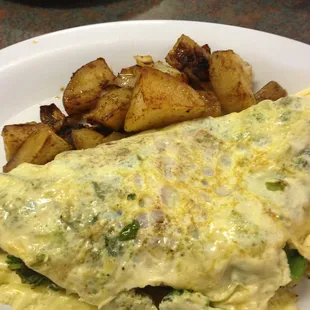 Egg beater omelet with broccoli, spinach and Tomatos