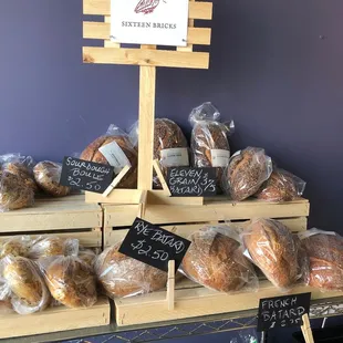 a display of breads and pastries