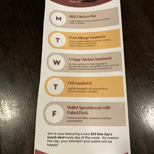 Lunch specials . . . in my opinion, they need to flip the fish to Friday instead of Thursday . . .