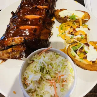Half rack, potato skins, and coleslaw (I do not recommend the coleslaw, kind of watery and no flavor)