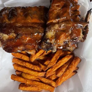 Ribs and sweet potato fries