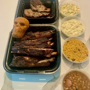 Ribs and Brisket with sides