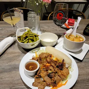 Loving our starters! Chili Edamame, Moo Ping &amp; Tom Yum soup