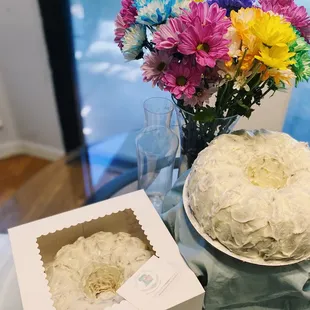 Our most popular item: The Whipped Cream Pound Cake with a Cream Cheese Frosting