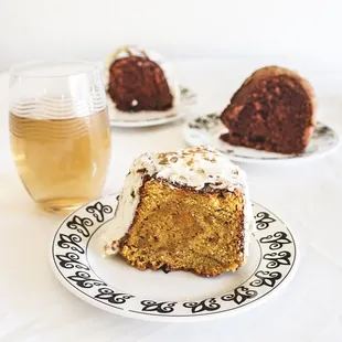 Front = sweet potato pound cake. Right = chocolate pound cake w/ baileys frosting. Back left = chocolate cake w/ cream cheese frosting. YUM!
