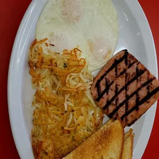 Ham and eggs hash brown &amp; toast