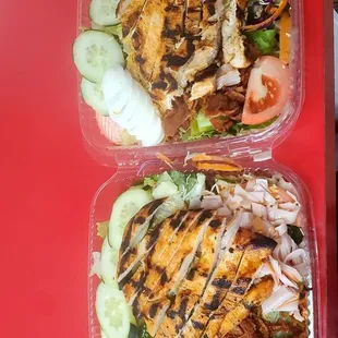 Chicken, bacon, turkey, egg, tomatoes, cucumber,