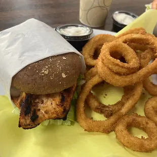 Grilled Chicken Sandwich &amp; Onion Rings