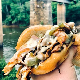 Deep Creek Grill&apos;s Philly Cheese Steak n&apos; Chicken Sub! Cape Fear River views! Fun Family Friendly River based grill restaurant!