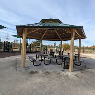 Seating area inside and outside the playground are available