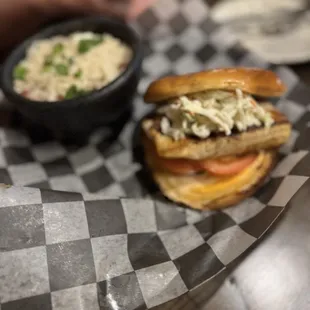 The blackened fish sandwich with pasta salad!