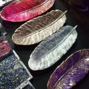 a variety of colored feathers