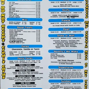 the menu for deep freeze