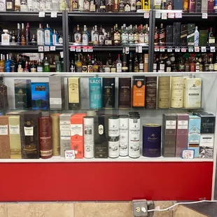 shelves of liquor in a liquor store