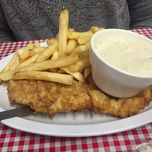 Chicken fried chicken, fries, toast and salad for 9.99.