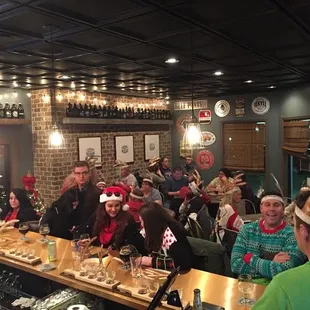 a large group of people at a bar