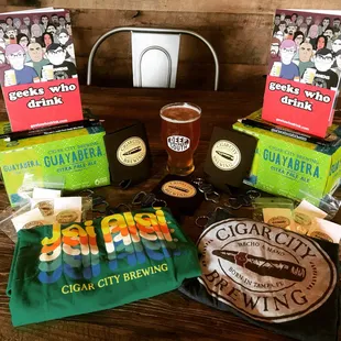 a selection of beer and snacks