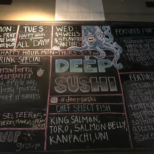 Menu on the wall