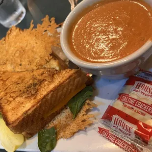 Parmesan Crusted Grilled Cheese with Tomato Basil Soup ($12)