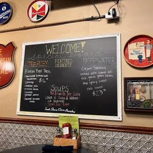 the menu on the wall