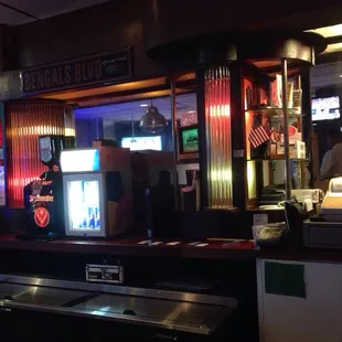 the bar counter and televisions