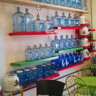 shelves of bottles and glassware