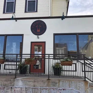 Front of building and more outdoor seating