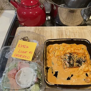 Salmon Vodka Sauce and cheese cake with salad - extra love!