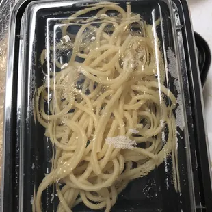 Just a small portion of the spaghetti was removed that I ate with my one piece of chicken.
