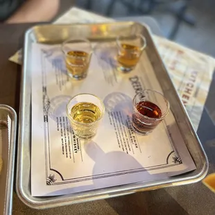 a tray of beer glasses
