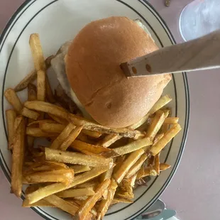 Mushroom Swiss burger with side order of fries