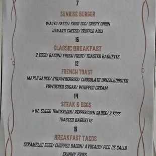 Brunch menu