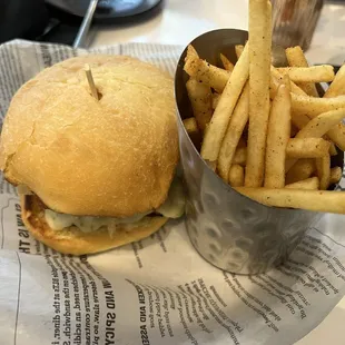 Cowboy burger and side of skinny fries