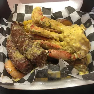 a basket of crab legs