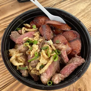 Smoked sausage and steak