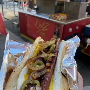 Seattle dog with light onions and jalapeños